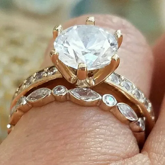 14k Solid yellow Gold Engagement ring 2pc set